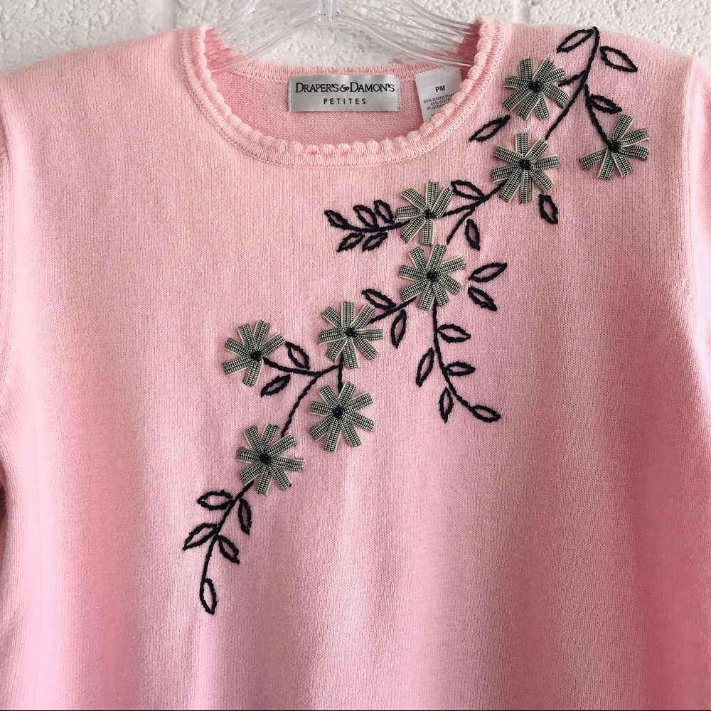 Draper’s & Damon’s Pink Sweater Knit Top Medium Vintage Short Sleeve Cottagecore - Picture 7 of 13